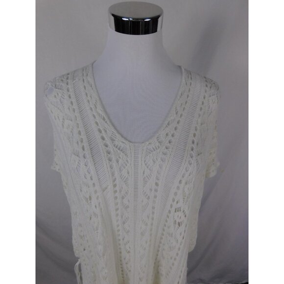 White Crochet Lace Poncho Top S - Tassel Side-Tie Boho Cover-Up - Excellent - Picture 2 of 11